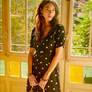 SEZANE SOLLIE BLACK POLKA DOT DRESS